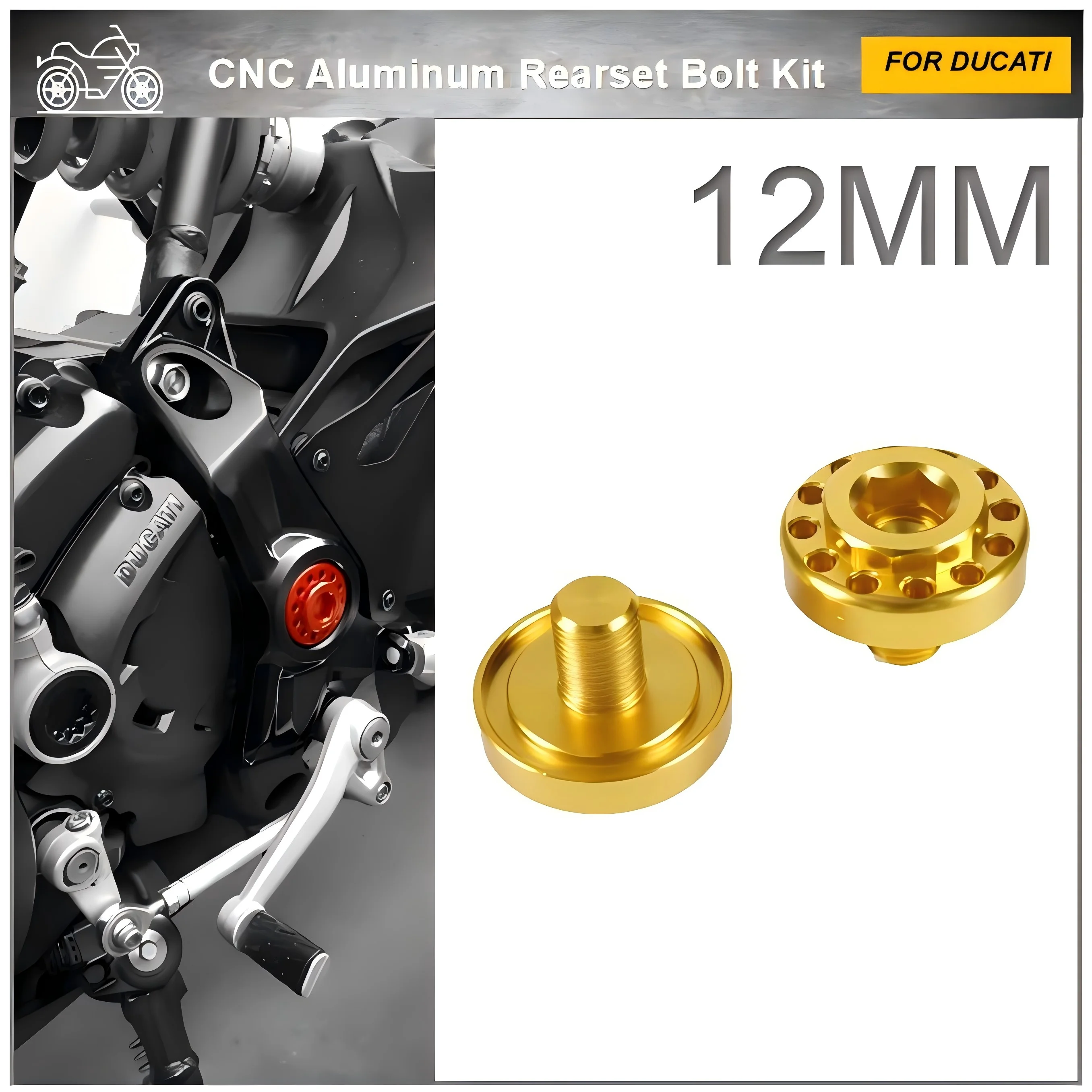 CNC Aluminum Rearset Bolt Kit for Ducati Hypermotard 796 950 1100, Hyperstrada 821 939, Scrambler 800 1100 | Footpeg Hardware