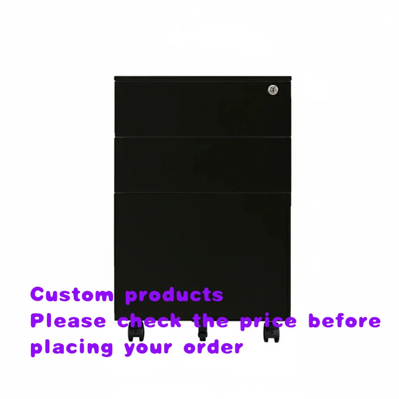 custom.Black Rolling 3 Drawer File Cabinet with Wheels Home Office Use