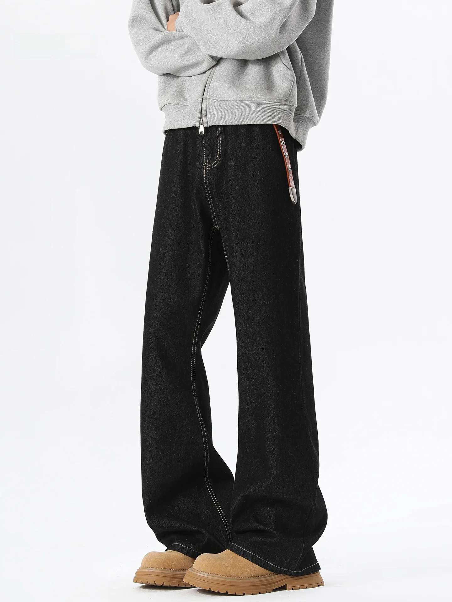 

American Sle Thiened Denim Flared Jeans Men's Winter Vintage Waed Straight Leg Long Trousers Casual Loose Fit Jeans