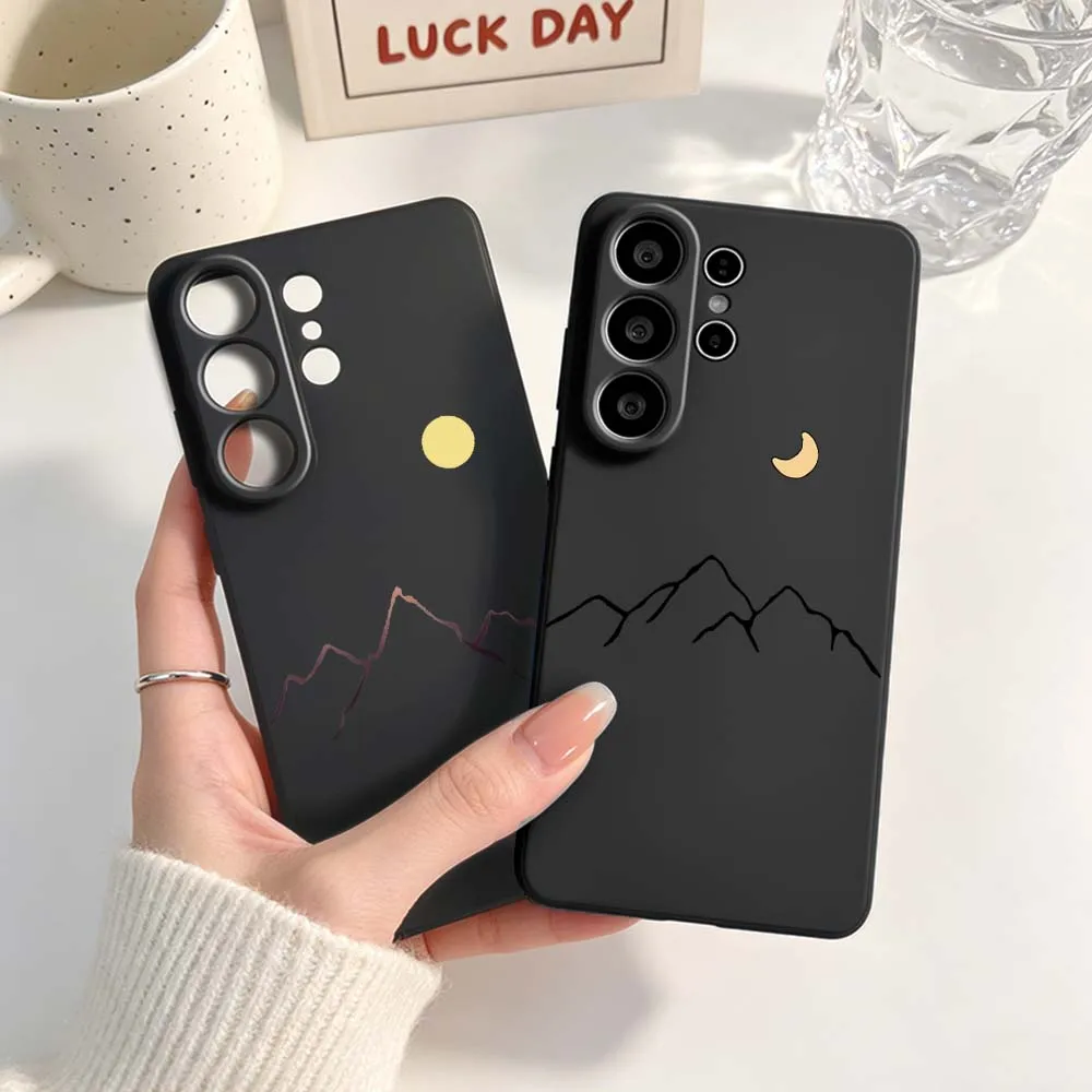 Sun Moon Mountain Couples Phone Case For Samsung Galaxy S26 S25 S24 S23 S22 S21 S20 Pro Edge Ultra Plus FE 5G Black Cover