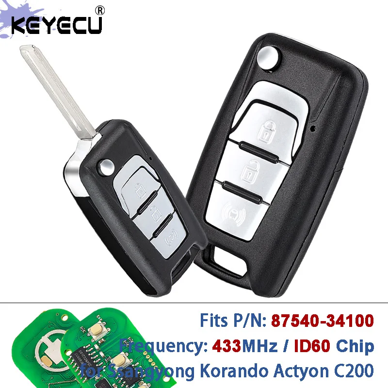 KEYECU P/N: 87540-34100 433MHz ID60 Chip Ersatz-Klappschlüssel für Ssangyong Korando Actyon C200