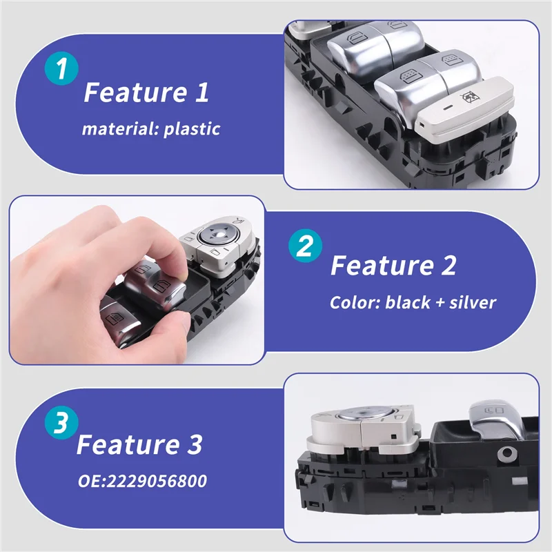 مفتاح نافذة الباب الأمامي العملي 2229056800/A 222 905 68 00 لـ C300 C63 C350E C-Class W205 W253 W222