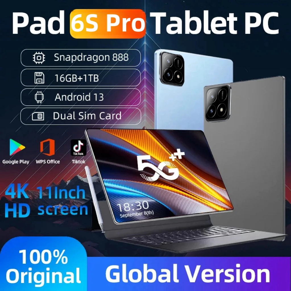 Tableta Pad 6S Pro Original, Snapdragon 2024, 11 pulgadas, HD, 4K, Android 13, 16GB + 1T, 888 mAh, 5G, Dual SIM, Bluetooth, WiFi, GPS, 10000