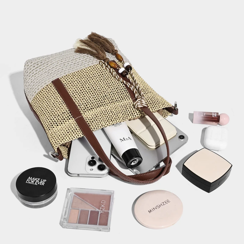 Hollow Straw Bag For Women Luxury Designer Handbag And Purse 2026 New In Grass Knitted With inner Pocket Tassel Pendant Shoulder