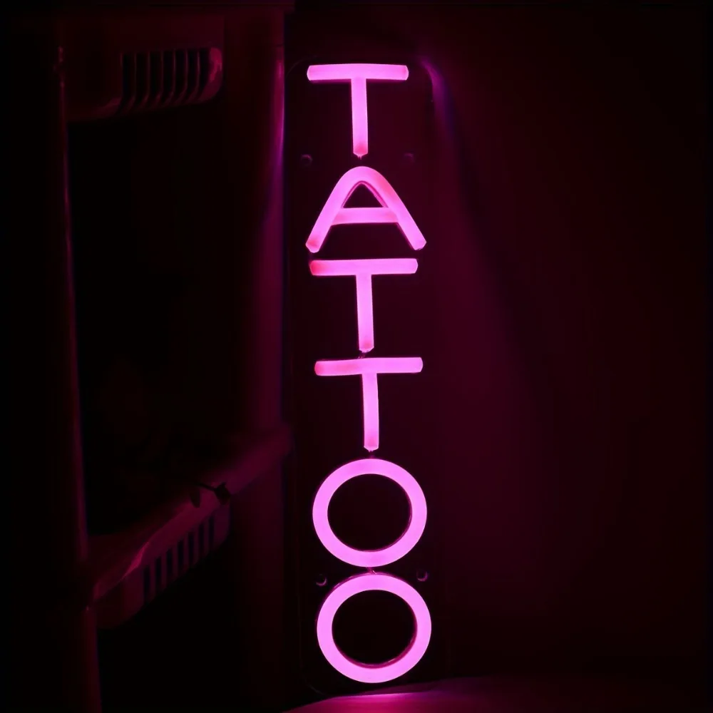 USB Powered Pink LED Neon Sign - Chic 'TATTOO' Wall-Mounted Light for Tattoo Shops & Home Decor Perfect Birthday Gifts