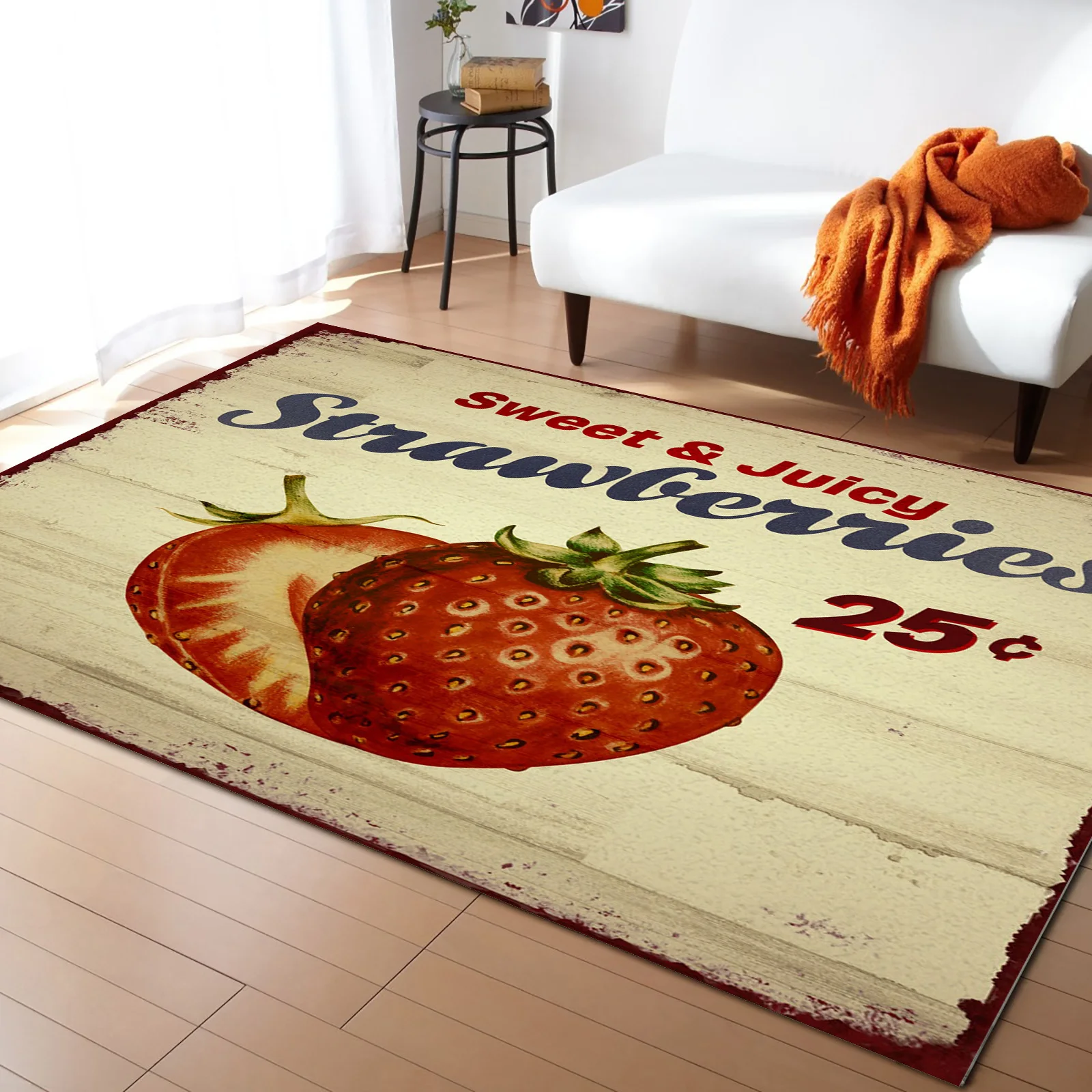 

Strawberry Wood Grain Retro Living Room Carpet Coffee Table Floor Mat Study Bedroom Bedside Home Decoration Large Rug Floor Mat