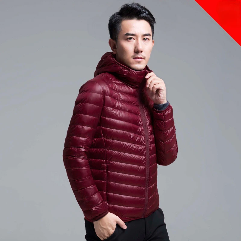 Royal Blue Packable Duck Down Jacket Men Winter New Packable Hooded Man Coat Plus Size Ultralight Puffer Coat Outerwear