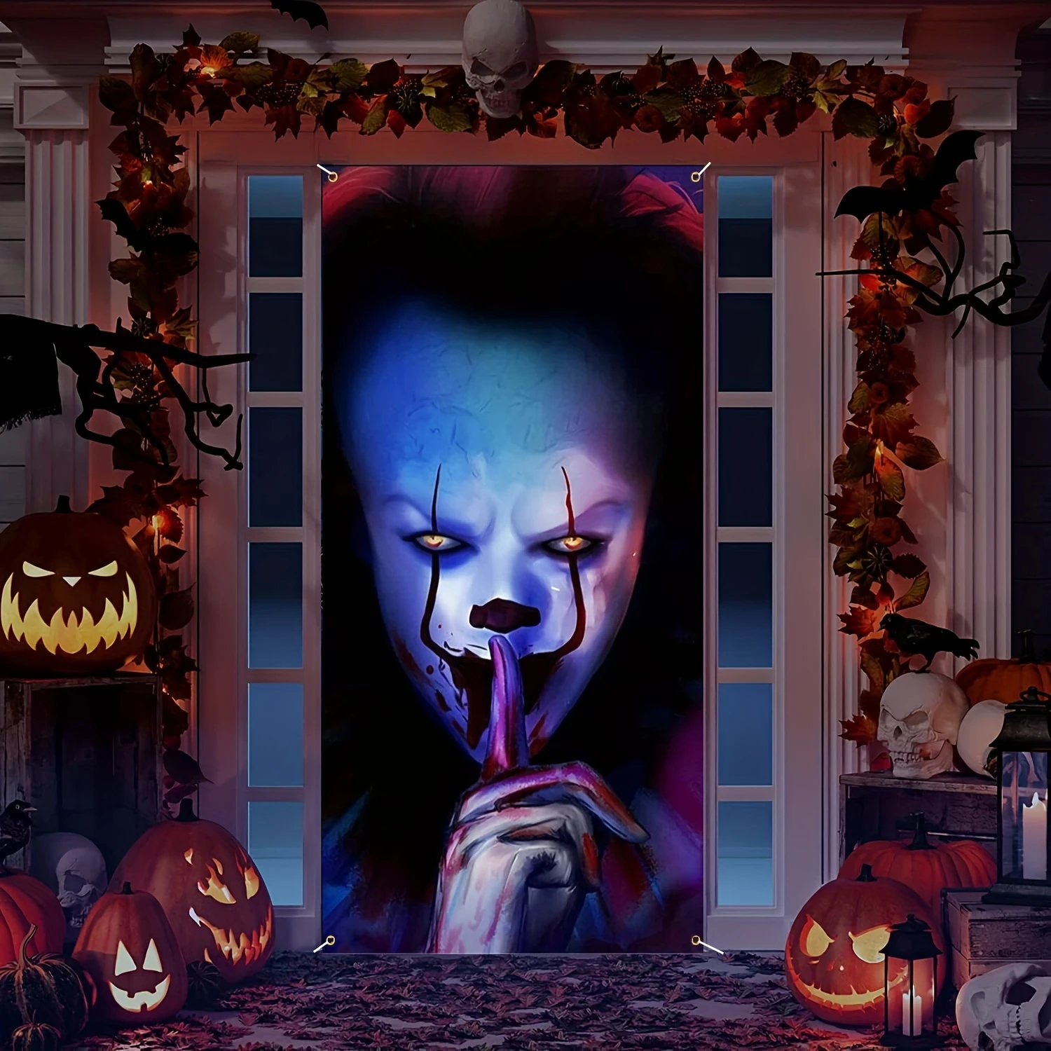 The Clown Halloween banner is decorated, served as a prank or treated to a creepy creepy IT themed background