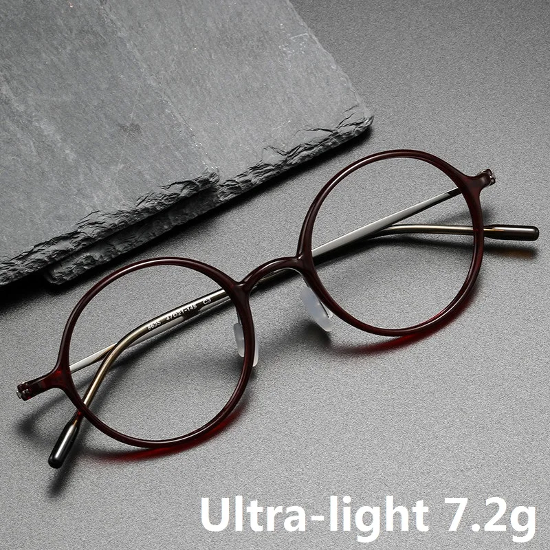 Pure Titanium Glasses Frame Plastic Steel Retro Round Plain Style Ins Fashion Eyeglasses High Quality Myopia Prescription Lenses