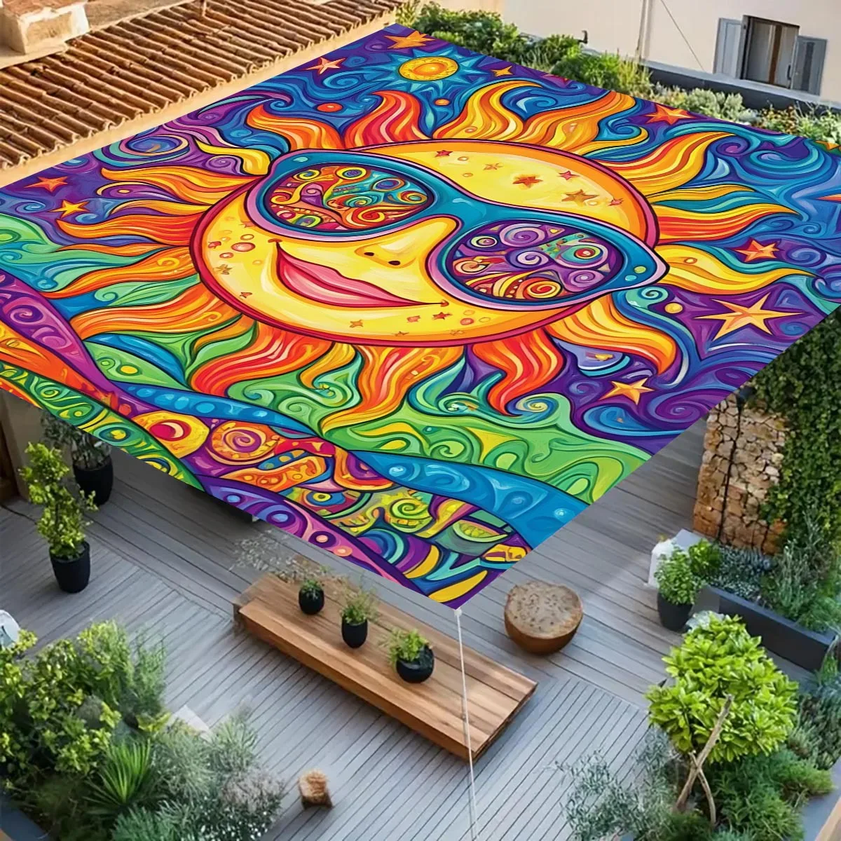 Colorful Sun Moon Camping Sunshade Tent Camping Tarpaulin Picnic Cover Portable Outdoor Camping Tent Terrace Decor Ceiling Cloth image 2