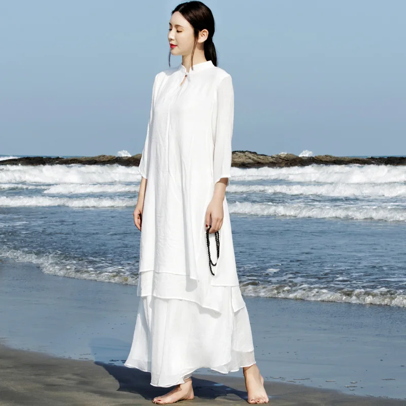 White Zen suit, retro Tang suit, cotton and linen tea suit, Zen suit, Chinese style Zen women's two-piece suit