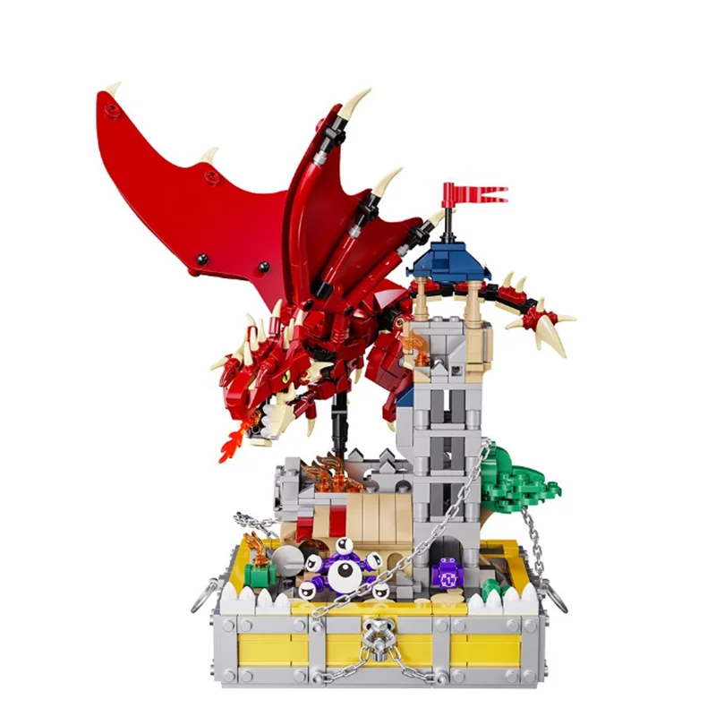 927PCS Creative Red Dragon Building Blocks Kit Game Magic Dungeons Dragons Architectural Model Brick Toys For Children Xmas Gift