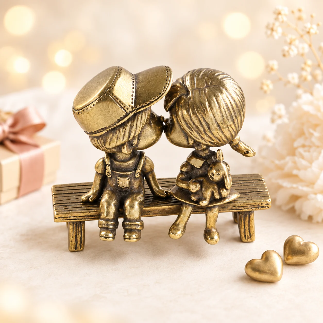 Kindheit Schatz Messing Ornamente Netter Junge Mädchen Kleiner Hocker Metallfiguren Schlafzimmer Dekorationen Valentinstag Liebesgeschenke – Detail 1