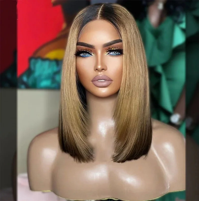 Qearl-Straight HD Real Cabelo Humano Lace Frontal Perucas, Glueless Lace Front Wig, Ombre Color, Pré Arrastado Bob Peruca, Novo em 13x4