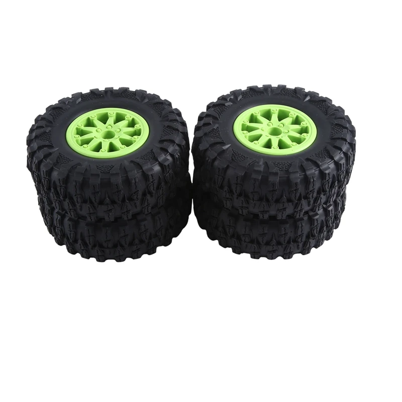 4PCS 2.2 Inch Nylon Plastic Beadlock Wheel 4.72In/120Mm Tire With 12Mm Combiner Hex For 1/10 RC Rock Crawler Replacement Green