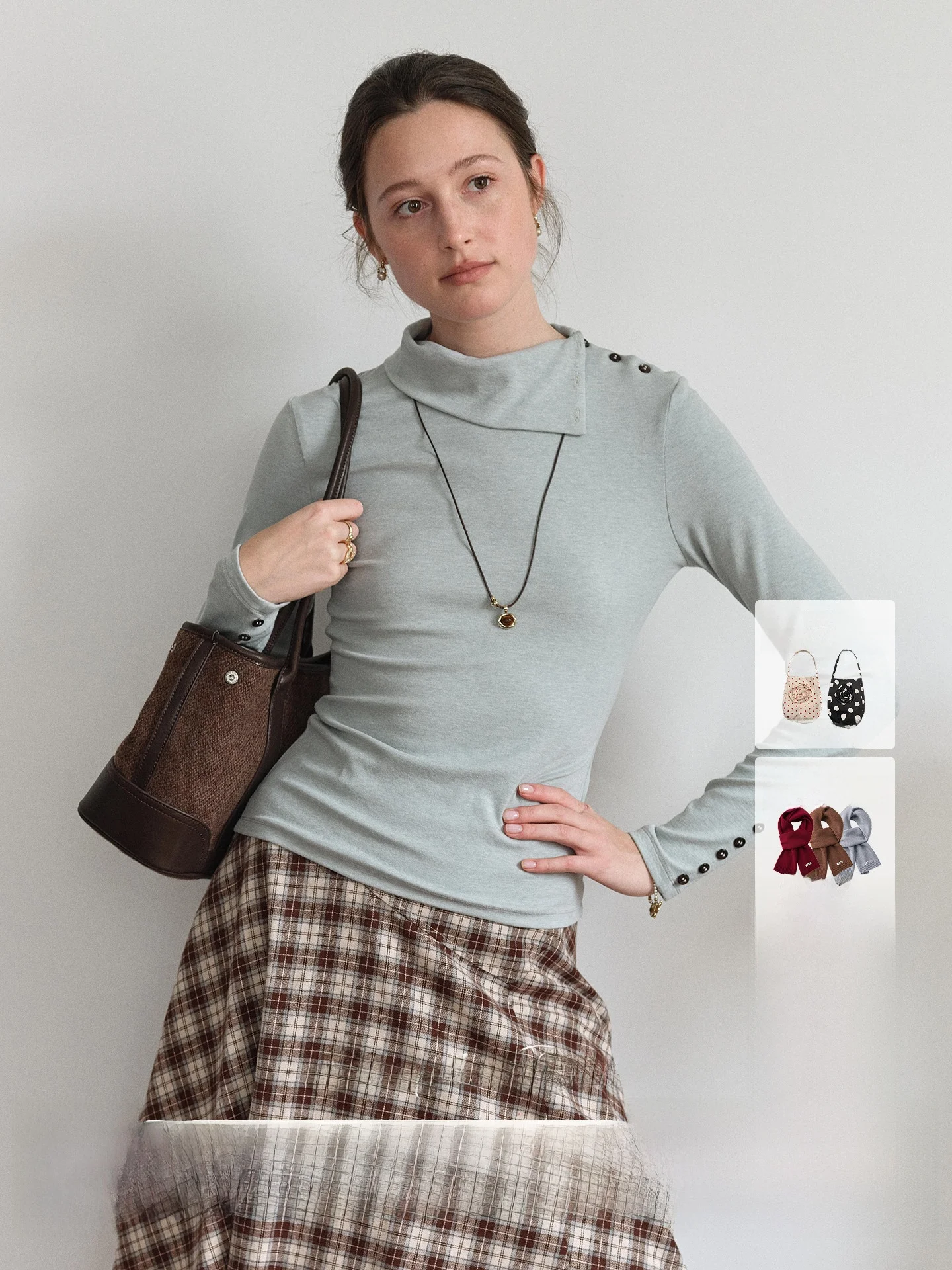 Warm Fleece Long Sleeve T-Shirt Women's Slim Fit High Collar Base Shirt Asymmetric Casual Style Synthetic Fiber Low Waist