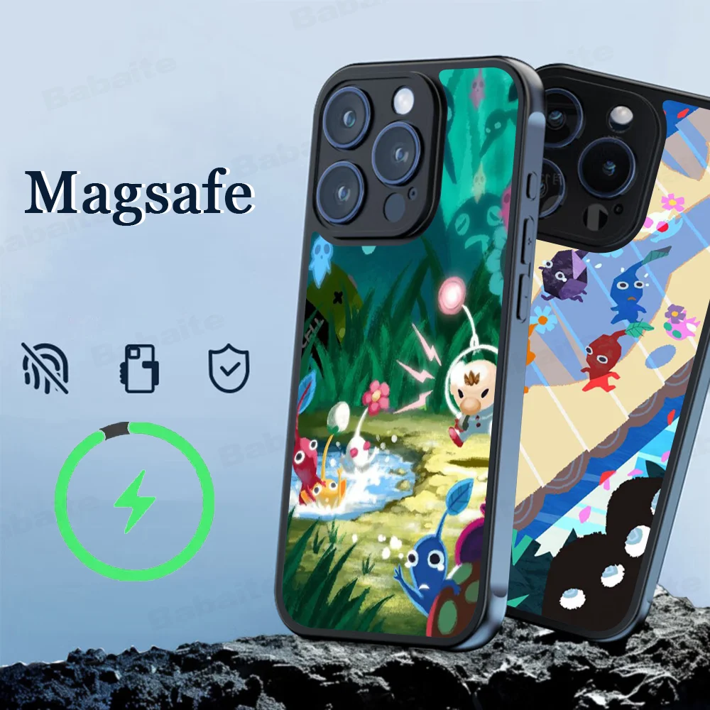 Classic Animation PIKMIN Phone Case Magnetic Case For IPhone 16 14 13 12 11 15 Pro Max Plus For Magsafe Wireless Charge Cover