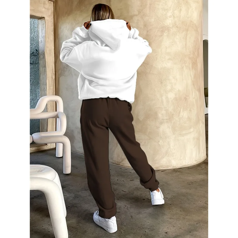 2025 여성 패션 배색 후드 팬츠 세트, 장난스러운 레터링 3D 프린팅 캐주얼 스트릿 스타일 투피스 세트