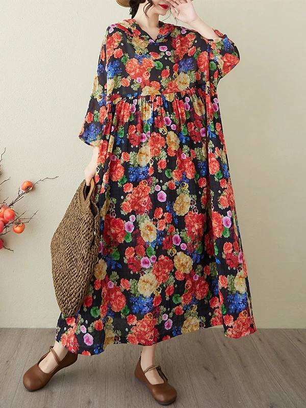 صيف جديد خمر لطيف الراقية سحابة الحرير القطن الكتان مقنعين مطبوعة الدكتور 200 Pou يمكن ارتداؤها تخفيف فضفاض الخصر Sle