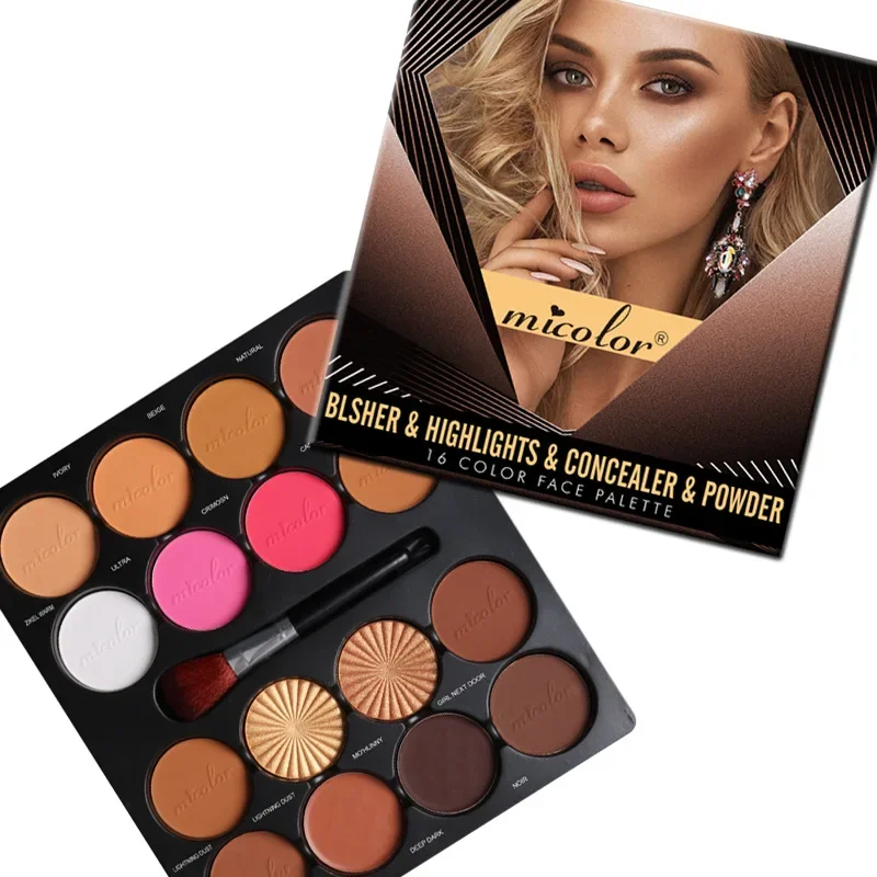 MICOLOR 16 Color Powder Plate Contour Concealer Acne Dark Circles Blush Highlights Pressed Powder Tray Beauty Woman Make Up