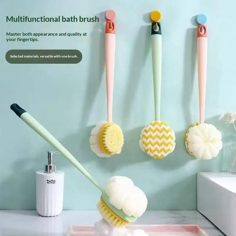 Doppelseitige Badebürste mit langem Griff, weicher Fellbürste, Rückenreibe-Bürste, Peeling-Handtuch, Mehrzweck-Peeling-Werkzeug, 1 Stück – Detail 1