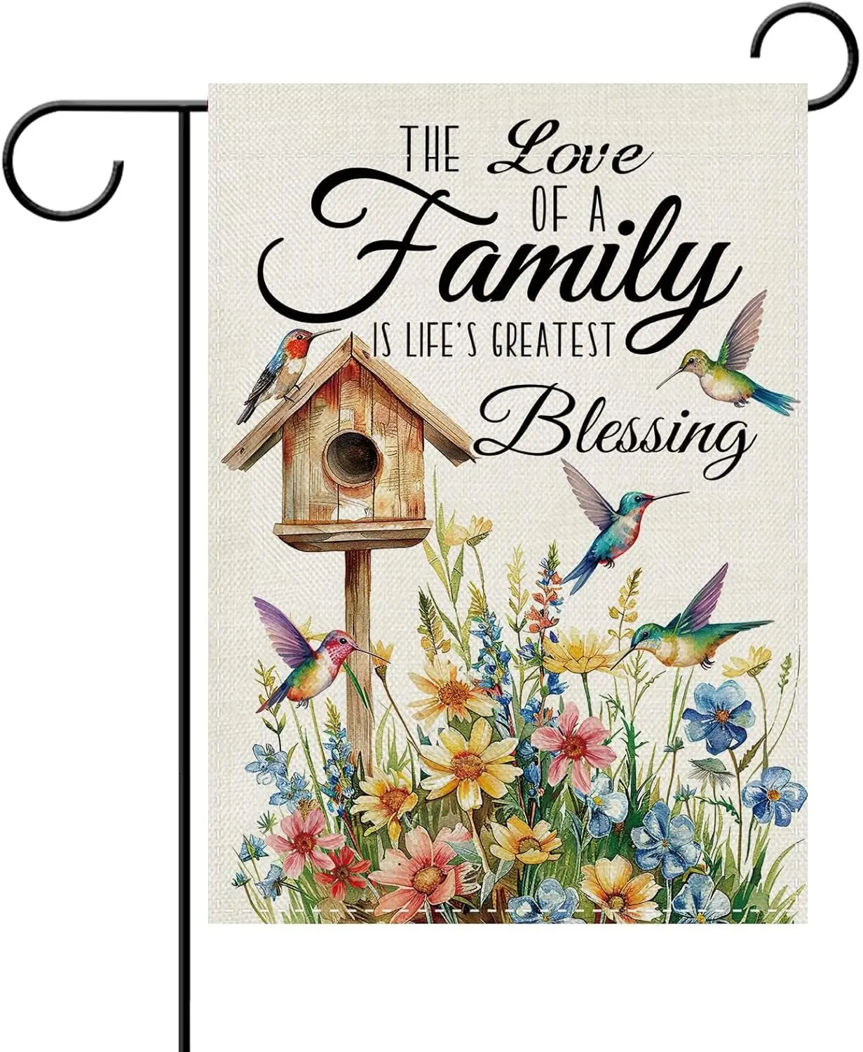 Dyrenson Spring The Love of a Family Decorative Garden Flag, Hummingbird Floral Birdhouse Farmhouse Yard Outside Home Decora AAS