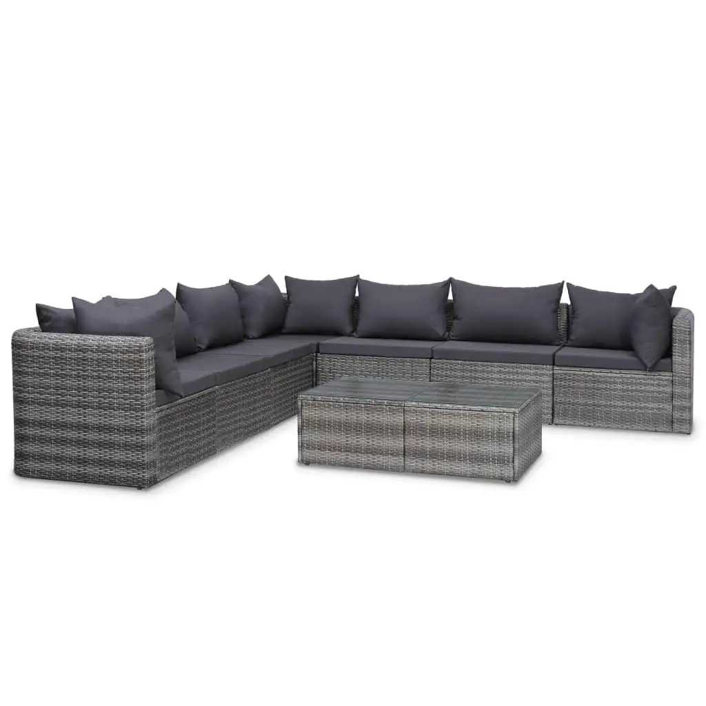 8-Piece Gray Poly Rattan Patio Lounge Set with Cushions for Outdoor Comfort