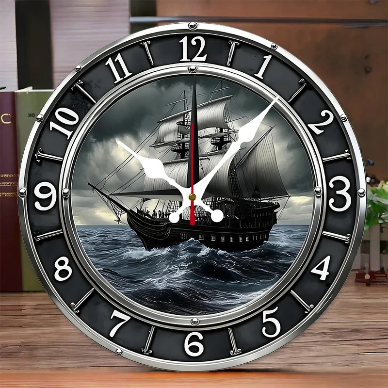 Vintage Nautical Wooden Round Silent Hanging Wall Clock, Suitable For Living Room, Office, Study Room, Bedroom, Home Decoration