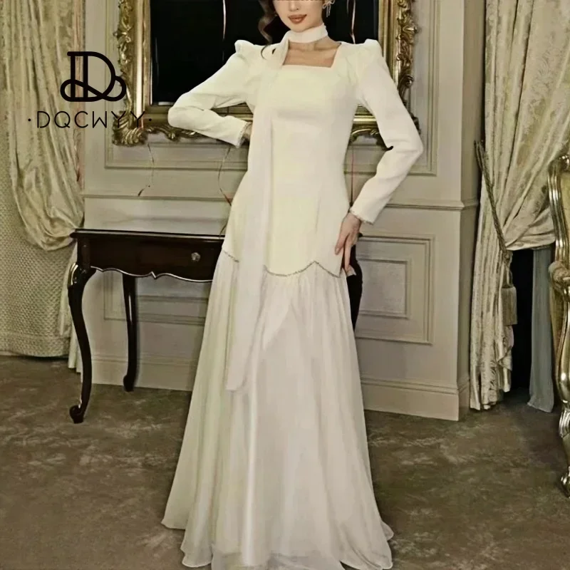 

DQCWYY Middle East Luxury Dress 2025 Summer New Collection Handmade Inlaid Diamond Ribbon Design Long Skirt Women's Clothing