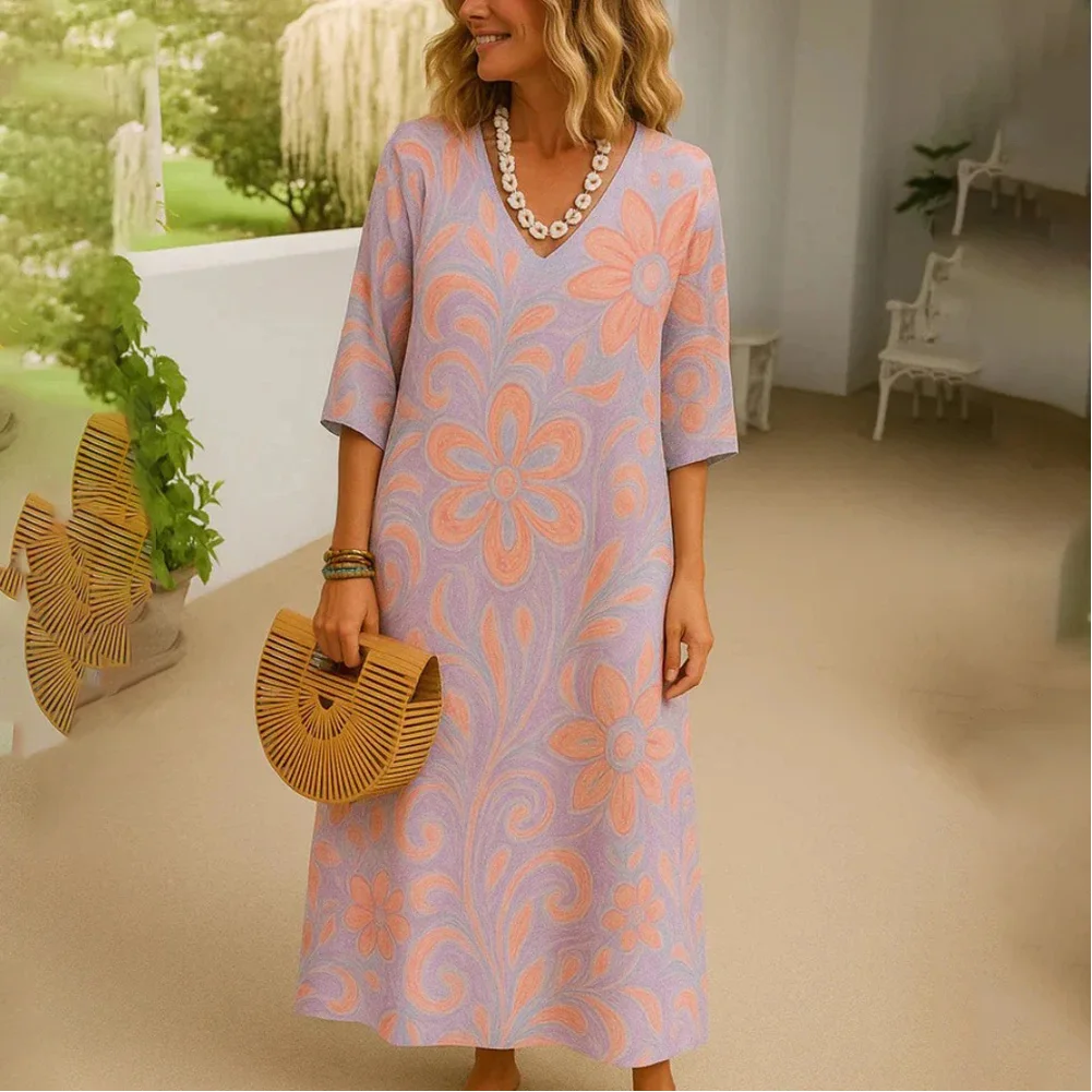 Ladies Casual Floral 3D Printed Mid-length Sleeve Dress For Women Floral Print T-shirts Ladies Casual Top Tee Woman Clothes