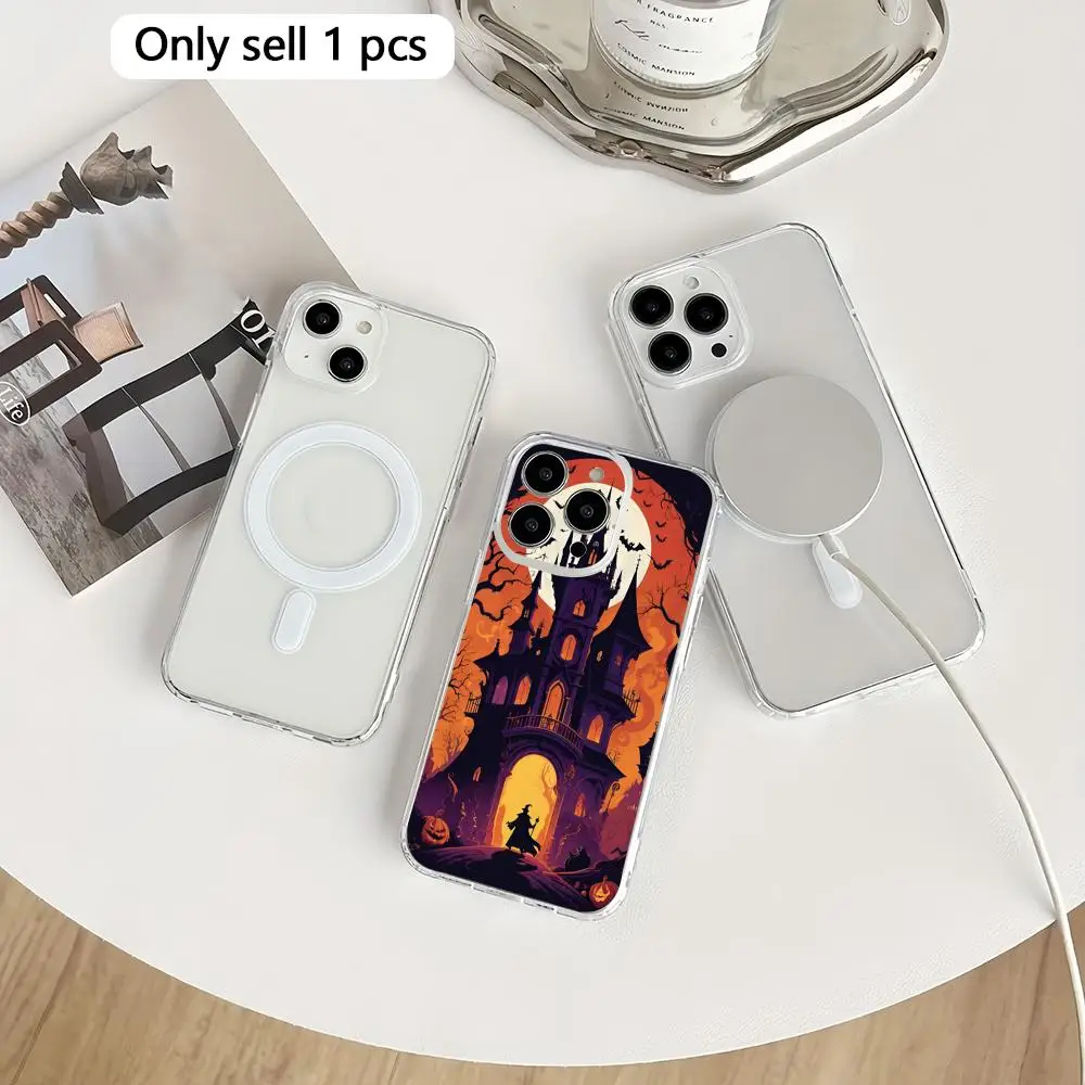 

h-Halloween Pumpkins Phone Case Magnetic Transparent iPhone Case, Drop Shock Proof, Anti-Fingerprint