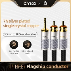 CYKO HiFi audio cable silver plated OCC RCA cable Audio signal wire plug 3.5mm jack aux plug convert 2 RCA plug