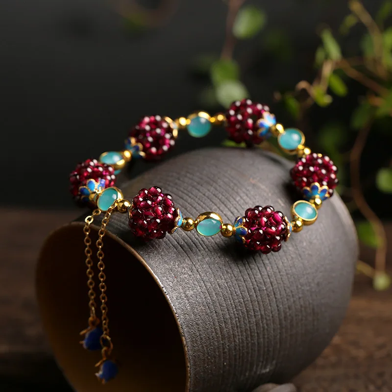 

New Natural Garnet and Amazonite 14K Gold Plated Women's Bracelet Ladies Birthday Gift Non-Fading