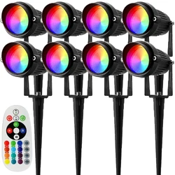 LED 잔디 램프 야외 정원 조명, 10W RGB IP65 방수 스파이크 스포트라이트, 마당 경로 나무 땅용 조경 조명, 12V 220V