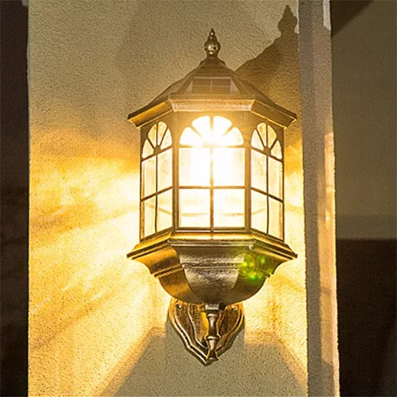 

E2 Solar Retro Wall Light Hexagonal Lights Waterproof Outdoor Garden Landscape Wall Decorative Tungsten Lamp Fence Lawn Lighting