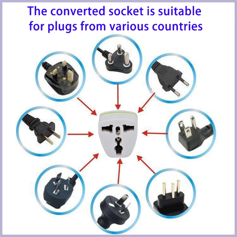 2-Pin to 3-Pin Socket Converter, Universal Travel Adapter for US/EU/UK/AU Standards, Safe & Compact Design