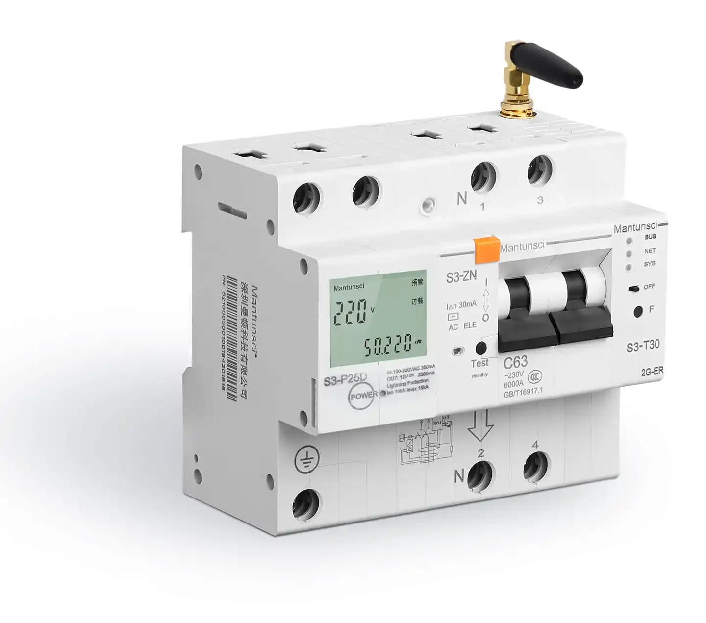 smart electric mcb wifi circuit breaker with over/under voltage