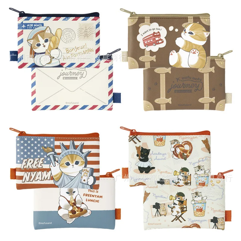 Bolsa de almacenamiento de gato tiburón con sello bonito de dibujos animados japoneses, Mini bolsas de maquillaje de varios lápiz labial pequeño y elegante de viaje de estilo británico