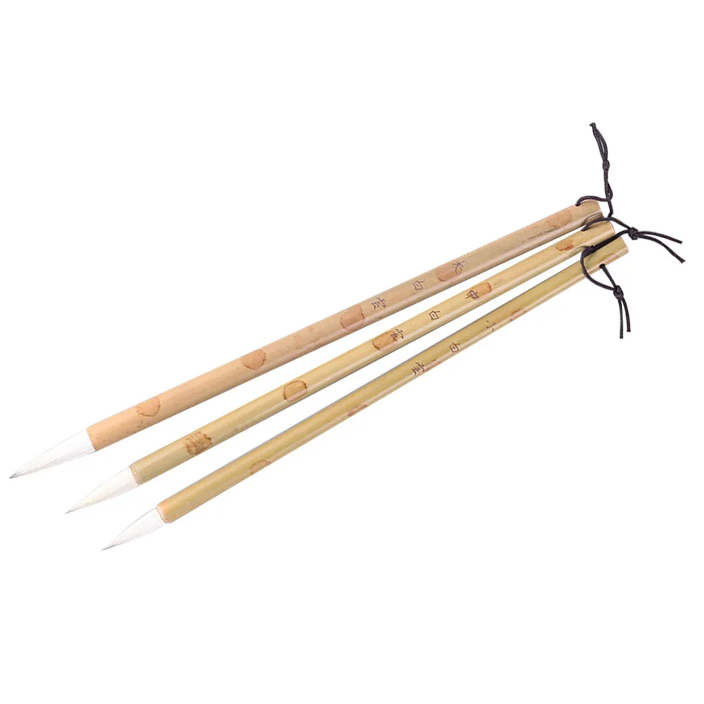 

3Pcs Chinese Calligraphy Brush Set Elastic White Hair Bamboo Handle Drawing Writing Practice for Beginners L Size Home