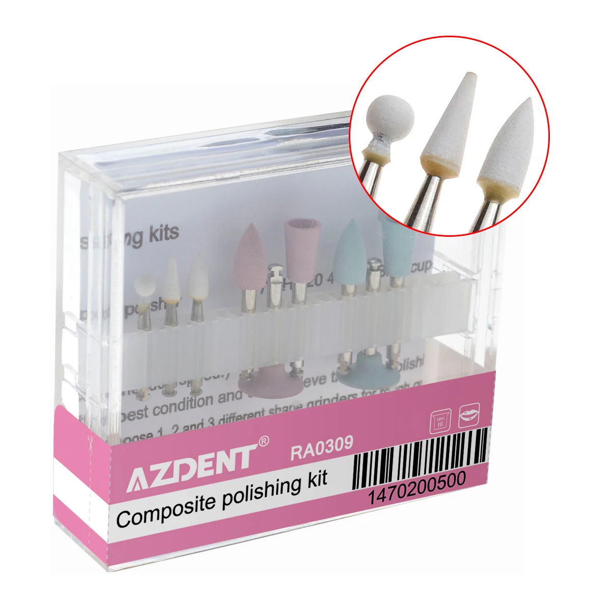 9PCS/Box AZDENT Dental Composite Polishing Kit RA 0309 for Low Speed Handpiece Contra Angle Ceramic Silicone Rubber Polishers