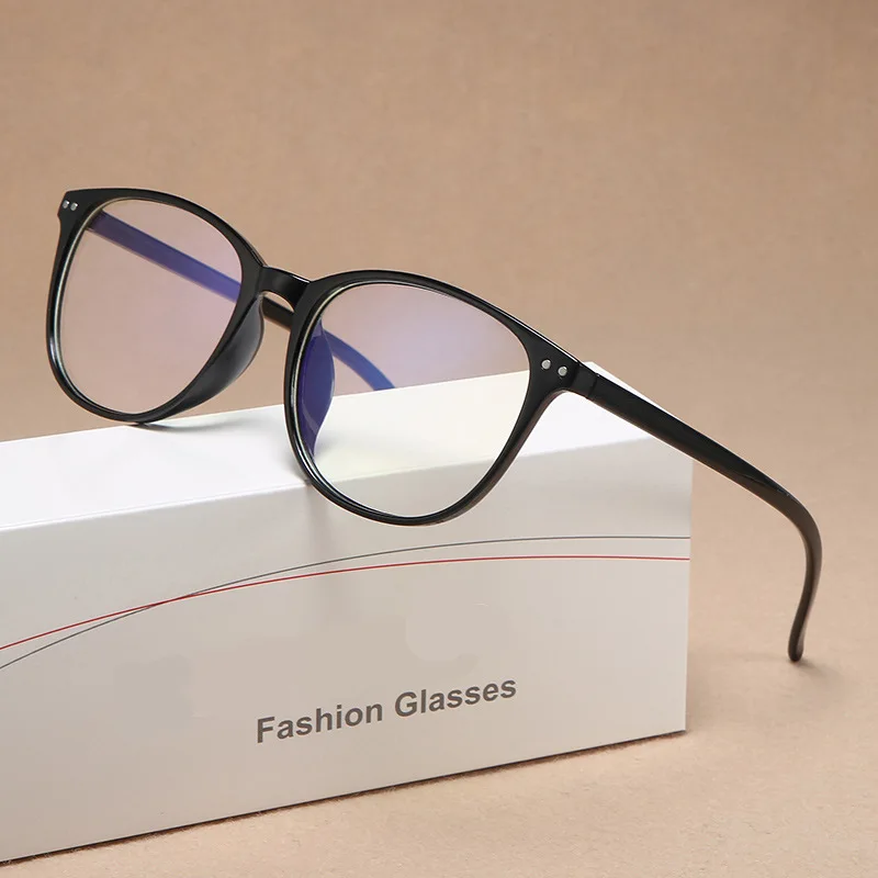 Modische Lesebrille, flache Gläser, Brille im Reisnagel-Stil, Anti-Blaulicht-Brille mit rundem Rahmen für Damen und Herren