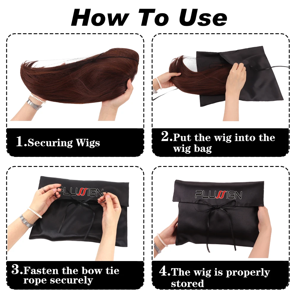 10 Stück personalisierte Satin-Geschenktüten für Haarbündel mit Schleifenband, Kleidungsverpackungsbeutel, Satin-Aufbewahrungstaschen für Perücken für Unternehmen – Detail 10