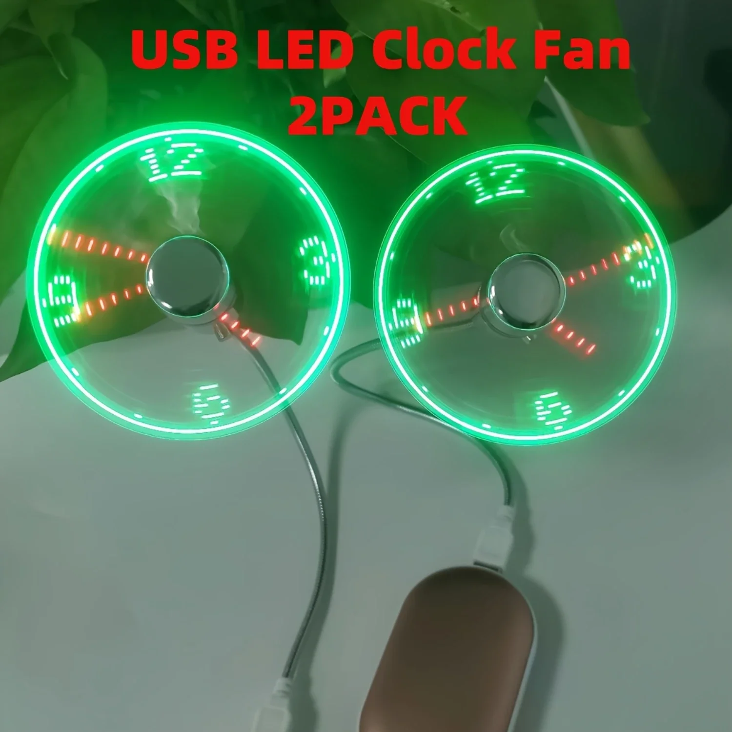 ミニLED時計ファン,モバイルUSB,リアルタイムディスプレイ,プログラム可能な編集,ポート,90mm, 2パック