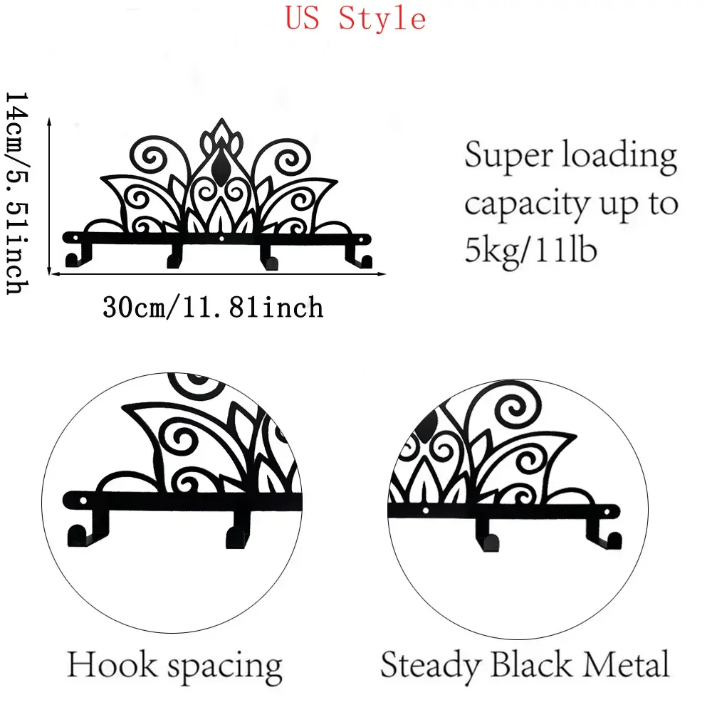 

1pc Metal Wall Mounted Rack with 4 Hooks, Wall Hanging Hooks, Decorative Organizer Rack Wall Mounted Towel Hanger Coat Rack Iron