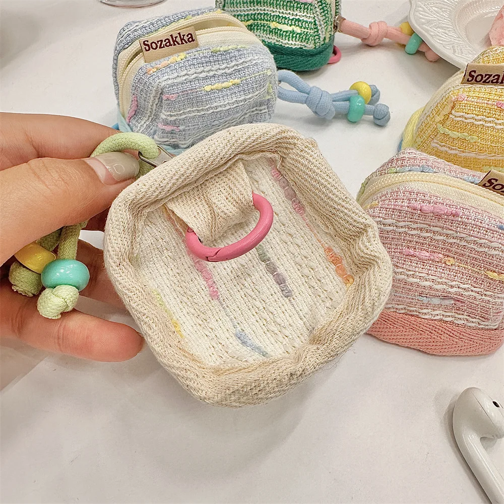 

Portable Earphone Protective Case Coin Purse Fashion Cute Zipper Wallet Bag with Handle Rope Women Keychain Storage Bag Pendants