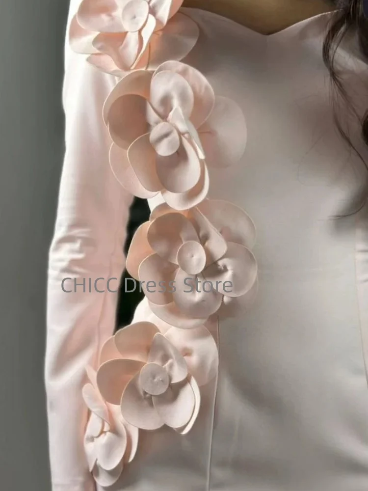 Robes de soirée modestes col en v à manches longues robe de bal sirène fleurs 3D occasion formelle robe de soirée d'invité de mariage personnalisée