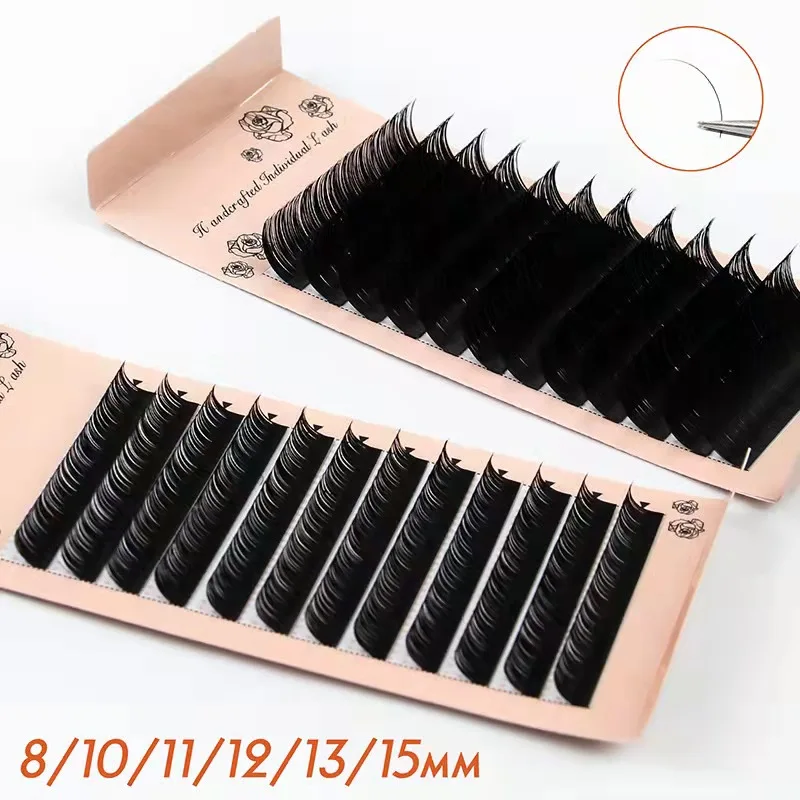 Individual Eyelashes Extensions C/D Curl 0.10 Thick Korean Grafting Eyelash 8-15mm&Mix Length Natural False Eyelashes Wholesale