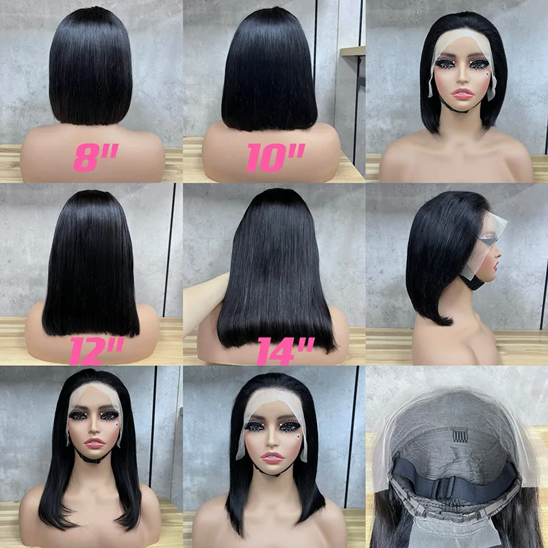 Perruque Bob Lace Wig naturelle brésilienne, cheveux vierges, ombré blond miel, 13x4, 8-14 pouces, pre-plucked, densité 180%