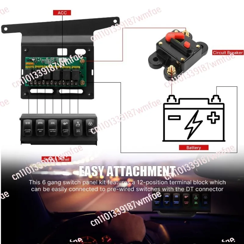 6 Gang Switch Panel Kit, Car Control Relay System Wiring Harness Automatic Dimmer Switch for Automotive Vehicle