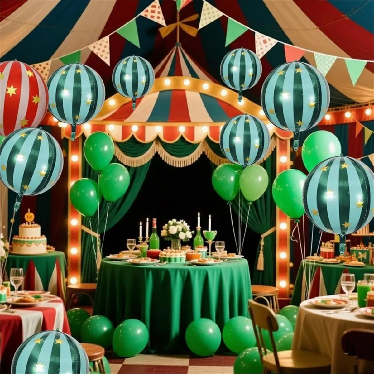 6 PCS Jumbo 22 Inch 4D Stripe Foil Balloons Star Balloon Foil Kids Birthday Party Decoration Green